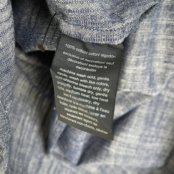 Tommy Hilfiger Blue Chambray Half Zip Roll Tab Sleeve Top - Picture 6 of 6